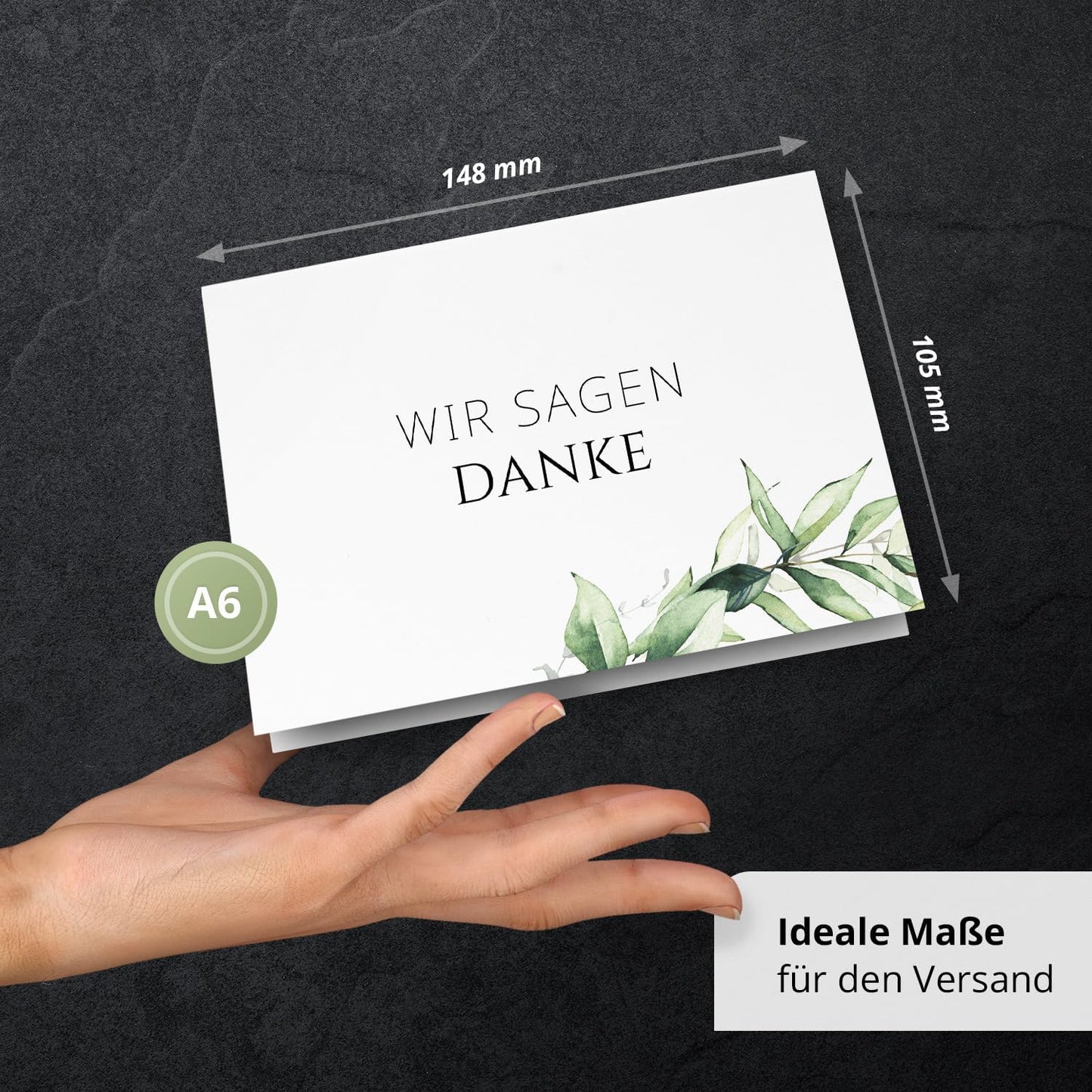 Danksagungskarten Trauer – 10 Klappkarten mit Umschlägen – Motiv: Grüne Blätter – Trauerkarten Danksagung mit Text – Dankeskarten Trauer nach Beerdigung