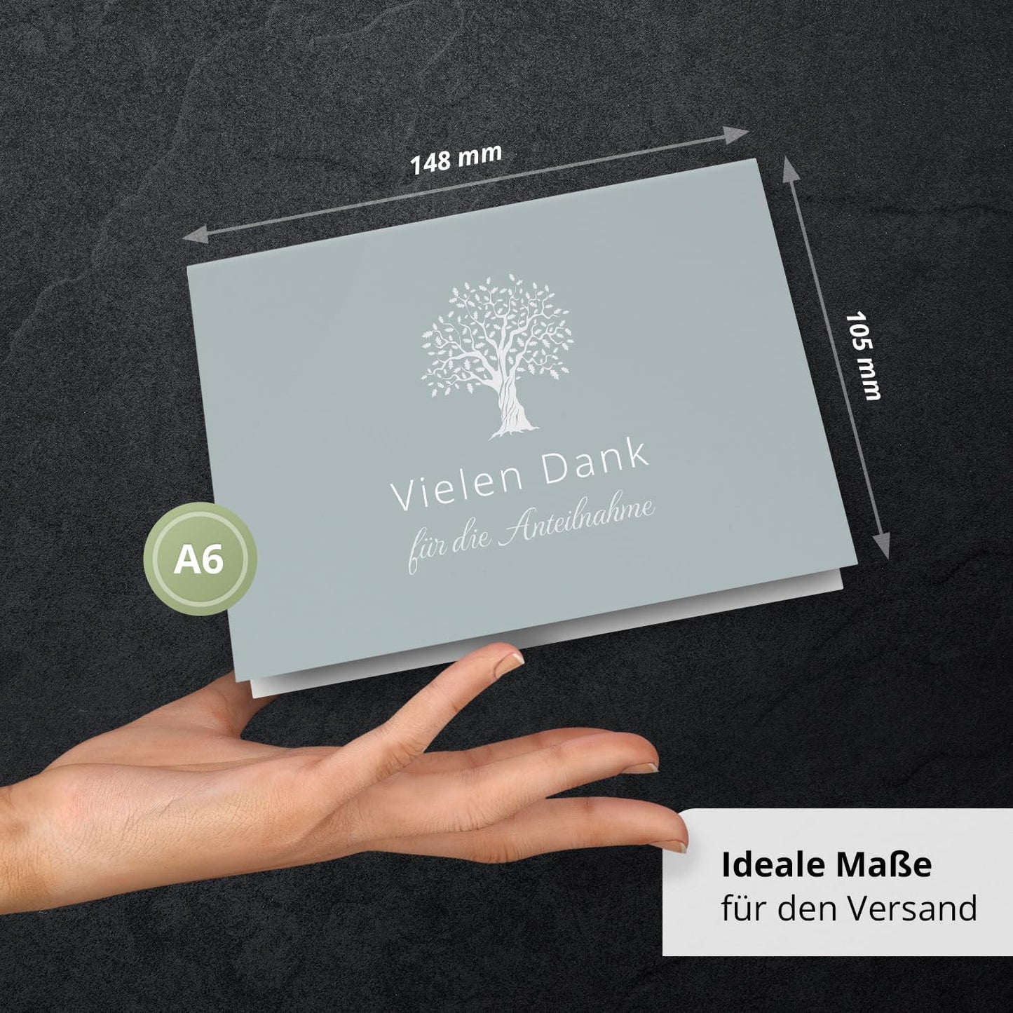 Danksagungskarten Trauer – 10 Klappkarten mit Umschlägen – Motiv: Baum Blau Grau – Trauerkarten Danksagung mit Text – Dankeskarten Trauer nach Beerdigung