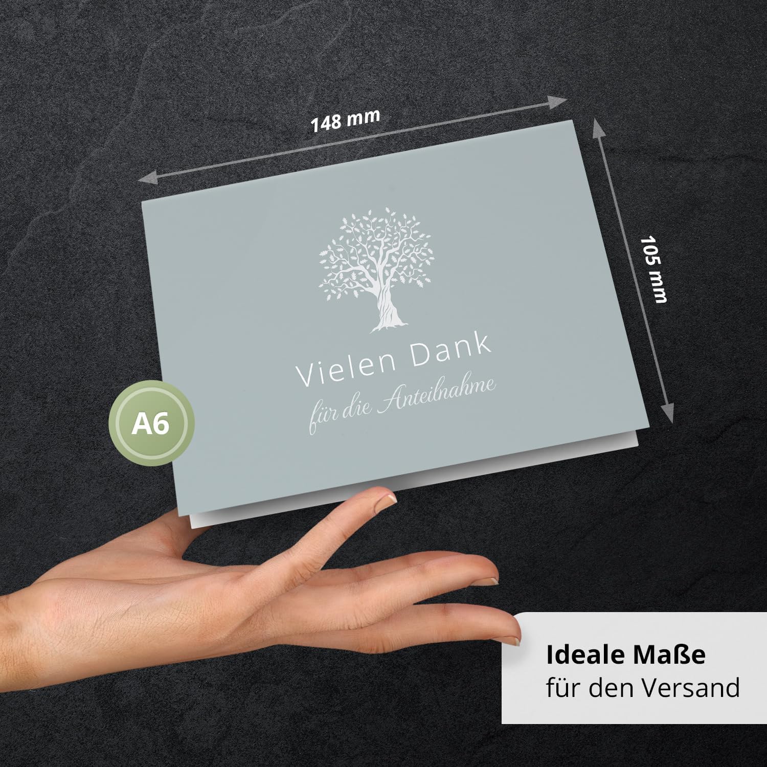 Danksagungskarten Trauer – 10 Klappkarten mit Umschlägen – Motiv: Baum Blau Grau – Trauerkarten Danksagung mit Text – Dankeskarten Trauer nach Beerdigung
