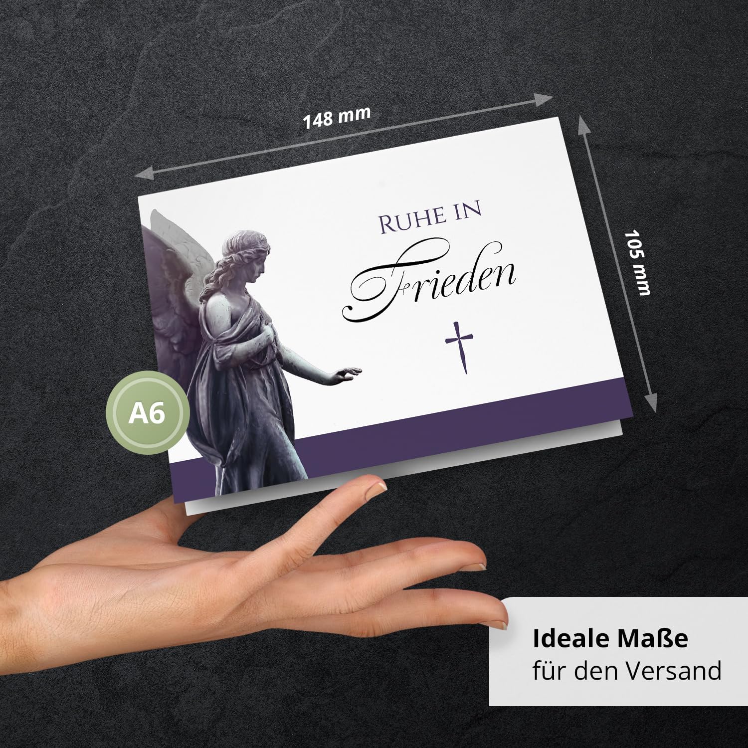 10 Trauerkarten mit Umschlag – Einladung zur Beerdigung oder Trauerfeier | Abschied | Hochwertige Klappkarten zur Todesanzeige – Motiv: Engel