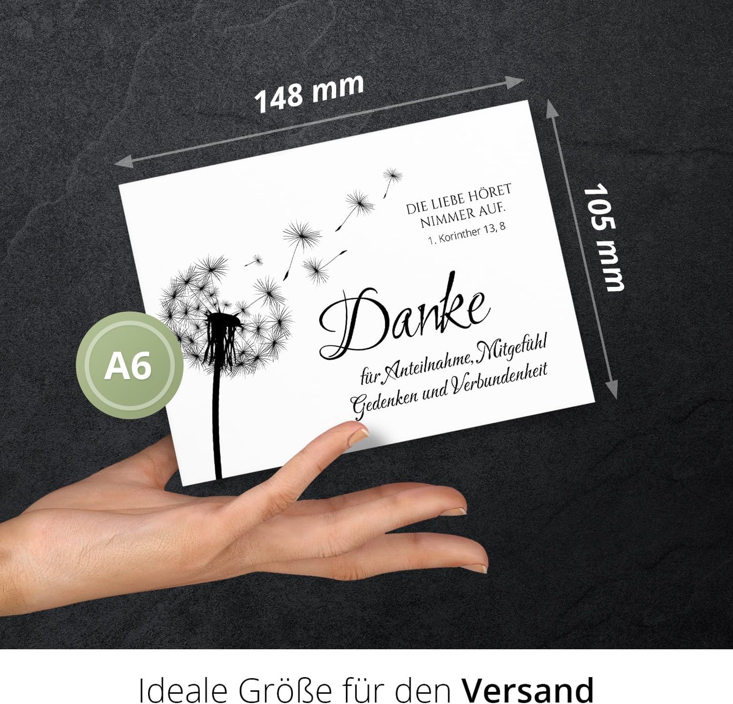 8 Trauer Danksagungskarten ausfüllbar mit Umschlag - Danke Trauerkarten Postkarten nach Beerdigung zum Ausfüllen mit Text Motiv Pusteblume Löwenzahn