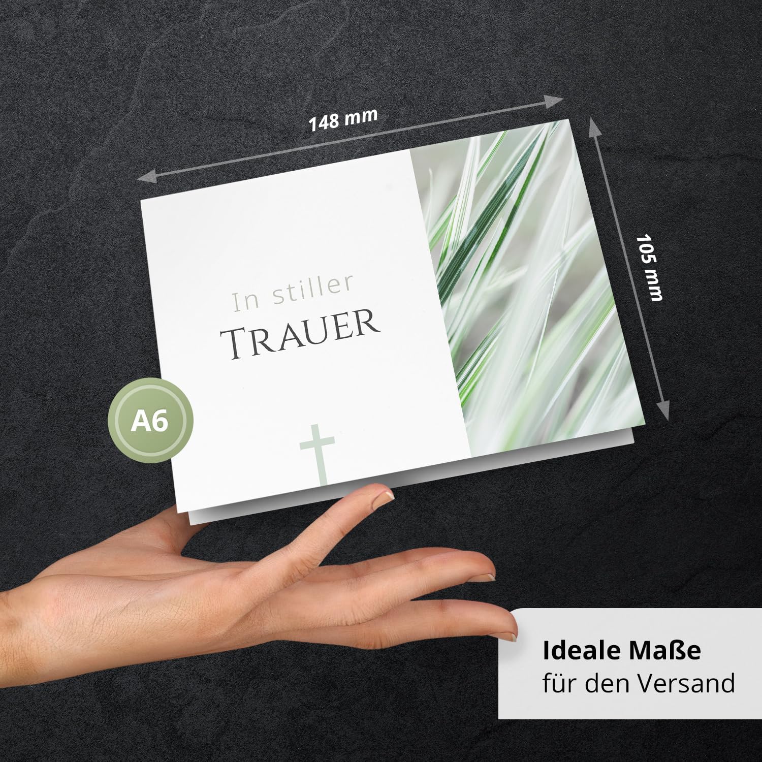 10 Trauerkarten mit Umschlag – Einladung zur Beerdigung oder Trauerfeier | Abschied | Hochwertige Klappkarten zur Todesanzeige – Motiv: Grüne Gräser