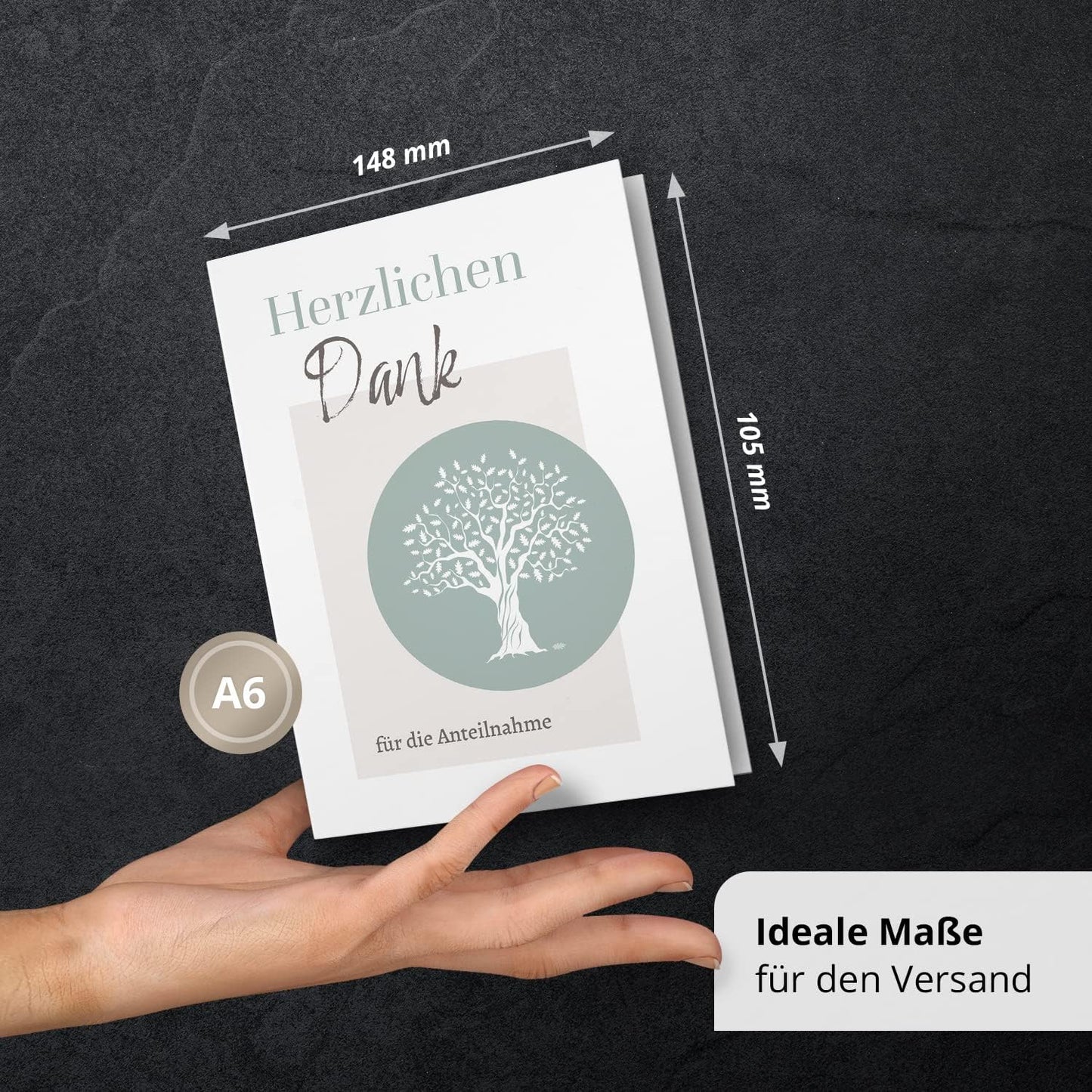 Danksagungskarten Trauer – 10 Klappkarten mit Umschlägen – Motiv: Baum Blätter – Trauerkarten Danksagung mit Text – Dankeskarten Trauer nach Beerdigung