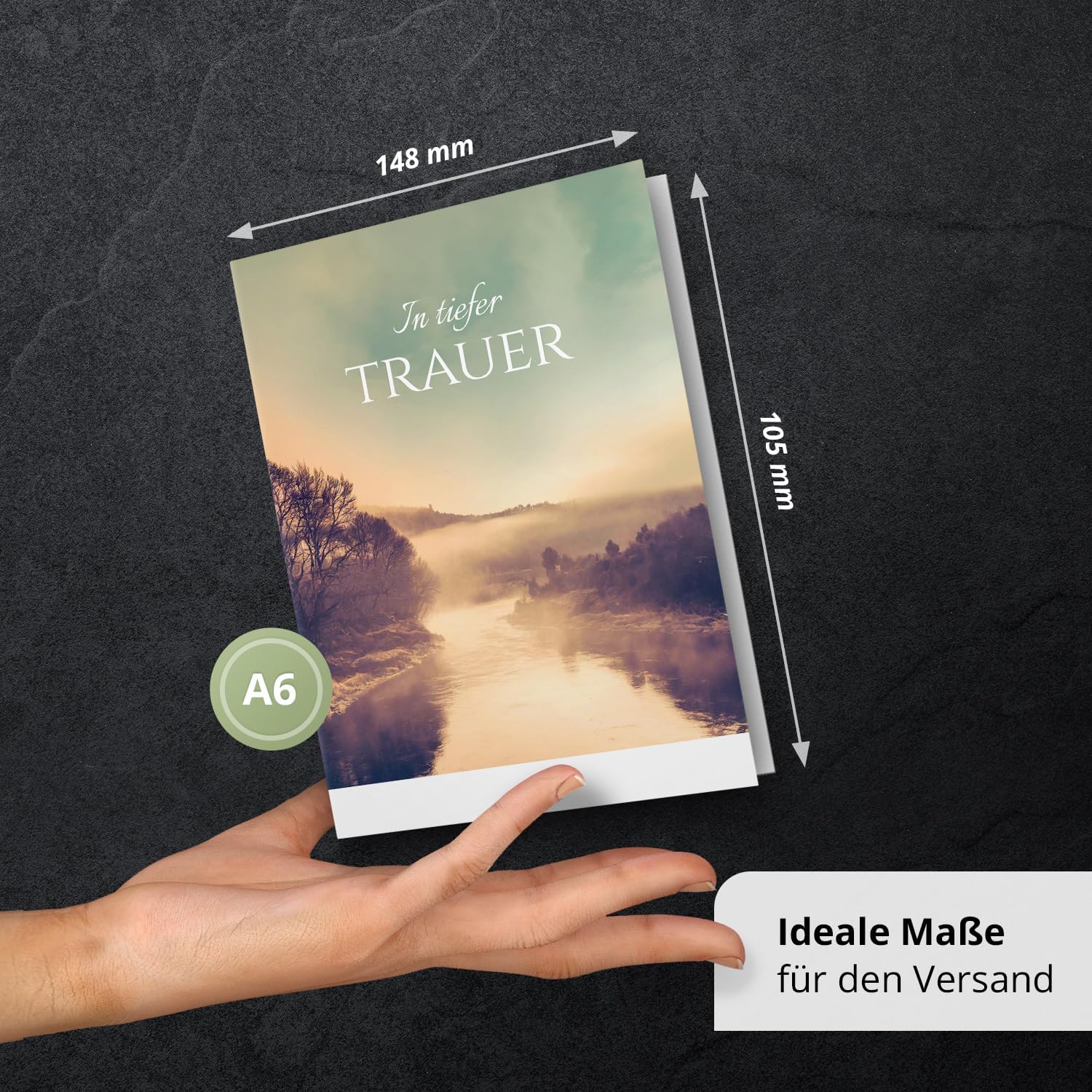 10 Trauerkarten mit Umschlag – Einladung zur Beerdigung oder Trauerfeier | Abschied | Hochwertige Klappkarten zur Todesanzeige – Motiv: Bergsee
