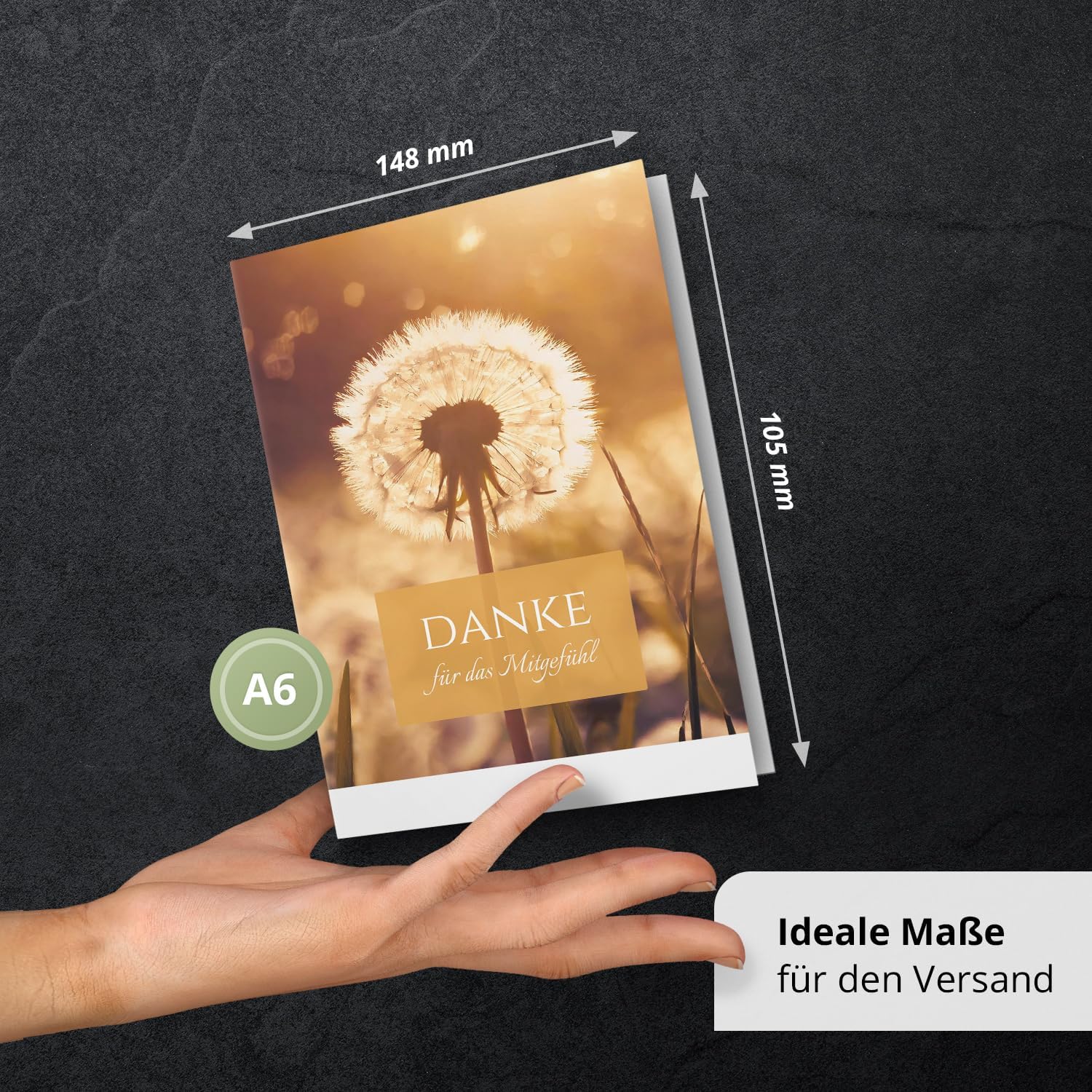 Danksagungskarten Trauer – 10 Klappkarten mit Umschlägen – Motiv: Pusteblume– Trauerkarten Danksagung mit Text – Dankeskarten Trauer nach Beerdigung