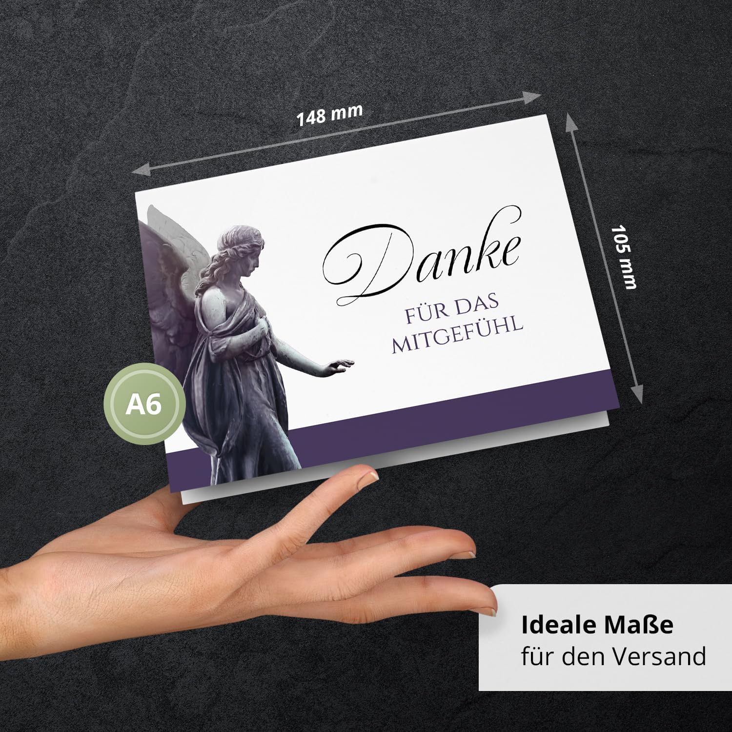 Danksagungskarten Trauer – 10 Klappkarten mit Umschlägen – Motiv: Engel Lila – Trauerkarten Danksagung mit Text – Dankeskarten Trauer nach Beerdigung
