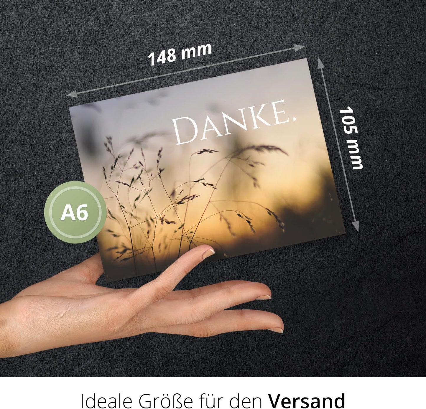 8 Trauer Danksagungskarten ausfüllbar mit Umschlag - Danke Trauerkarten Postkarten nach Beerdigung zum Ausfüllen mit Text Motiv Gräser im Wind